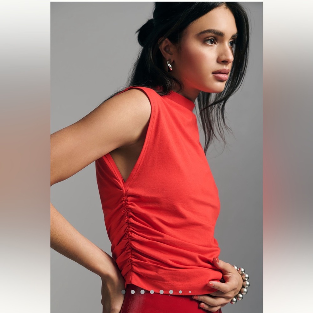 Anthropologie Maeve Mock-Neck Shell Top in Tomato Red